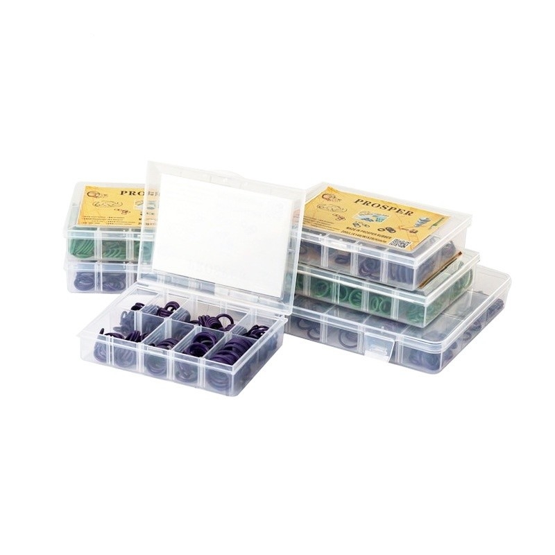 Boîte transparente Black NBR O-Ring Kit de réparation pour le climatiseur rouge jaune bleu Auto caoutchouc butyle
